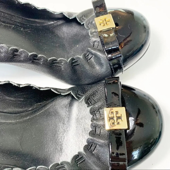 Tory Burch Romy Pump Black Leather Heels Women’s‎ Size 7 Patent Ruffle Luxe Look - Picture 7 of 11